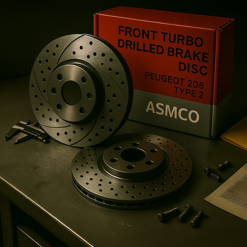 ديسك چرخ ترمز جلو پژو 206 تيپ 2 توربو سوراخدار آسمكو